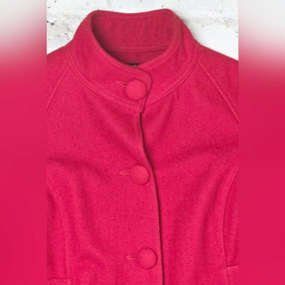 Dreamy Red Wool Pea Coat with Flare ¾ Sleeves - Picture 6 of 13